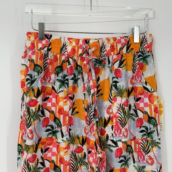 C&C California wide leg cropped ankle linen pants tropical colorful new Medium - Picture 3 of 5